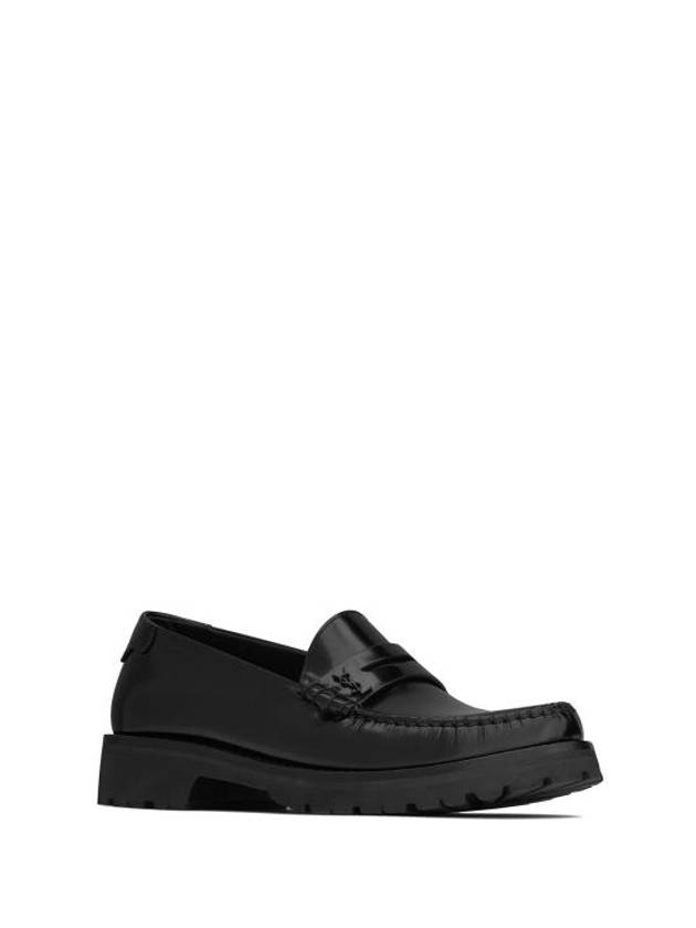 Women's Chunky Penny Slippers Smooth Leather Loafers Black - SAINT LAURENT - BALAAN 3