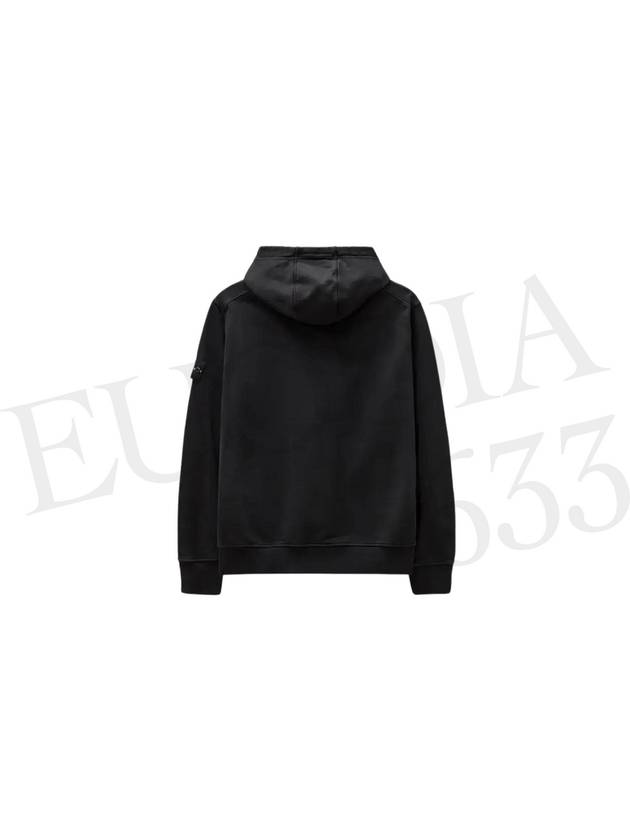 Logo Patch Cotton Fleece Hoodie Black - STONE ISLAND - BALAAN 3