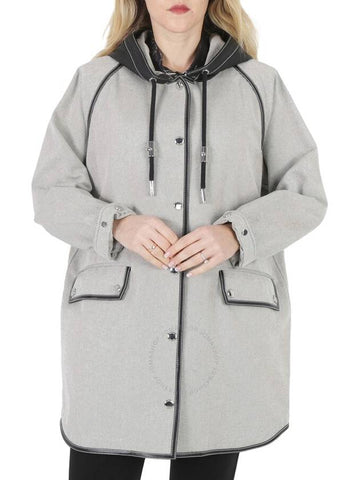 Burberry Ladies Black Melange Cotton-Canvas Leather-Trimmed Hooded Coat, Size Small - BURBERRY - BALAAN 1