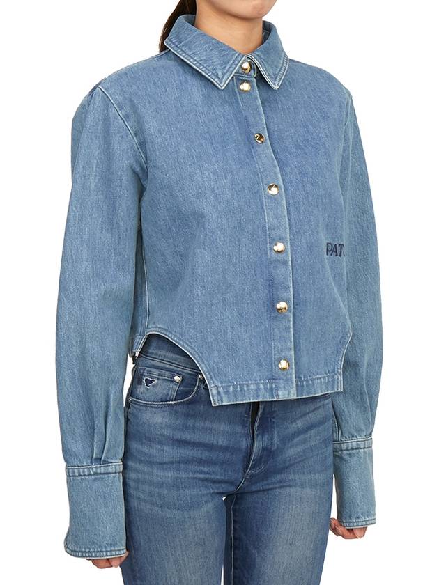 Embroidered Logo Cropped Denim Jacket Light Blue - PATOU - BALAAN 6