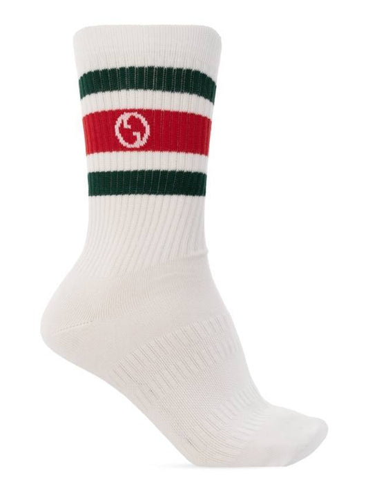 Round Interlocking G Stripe Jacquard Cotton Socks White - GUCCI - BALAAN 1