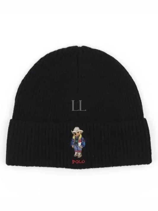 Embroidered Holiday Bear Wool Beanie Black - POLO RALPH LAUREN - BALAAN 2