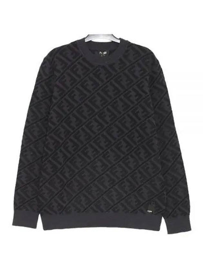 Men's Regular Fit Crew Neck Wool Knit Top Black Grey - FENDI - BALAAN 2