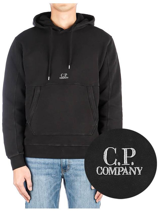 Embroidered Logo Hood Black - CP COMPANY - BALAAN.
