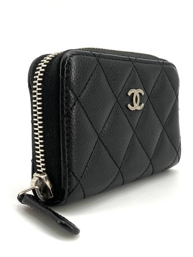 Classic Caviar Zippered Silver Card Wallet - CHANEL - BALAAN 3