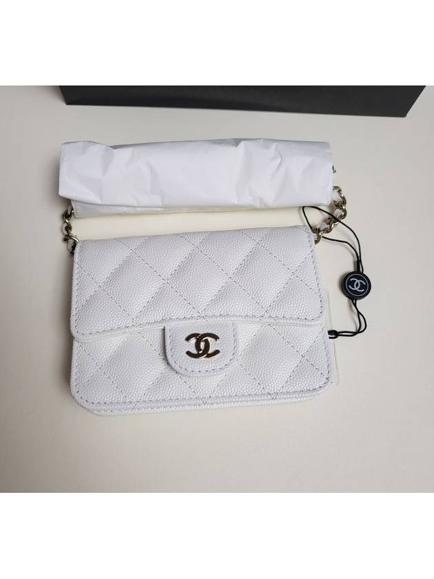 Classic Chain Grained Calfskin Flap Card Wallet White - CHANEL - BALAAN 2