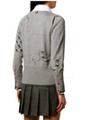 Hector Icon 4 Bar Classic V-neck Fine Merino Cardigan Grey - THOM BROWNE - BALAAN 4