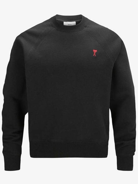 Sweatshirt Black Overfit Red Heart Logo Embroidery Long Sleeve Men Women - AMI - BALAAN 1