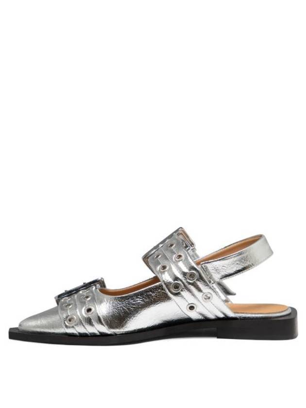 Double Buckle Metallic Effect Ballerinas Silver - GANNI - BALAAN 3