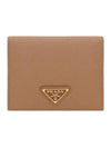 Gold Triangle Logo Saffiano Half Wallet Caramel - PRADA - BALAAN 2