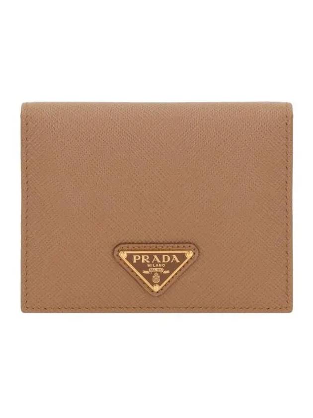 Gold Triangle Logo Saffiano Half Wallet Caramel - PRADA - BALAAN 2