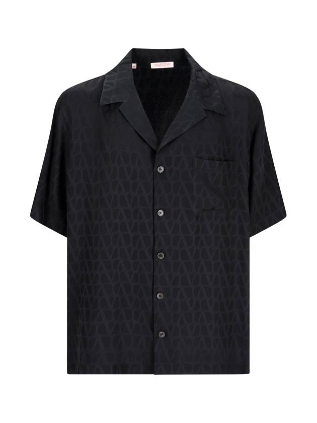 Patterned Silk Bowling Short Sleeve Shirt Black - VALENTINO - BALAAN 2