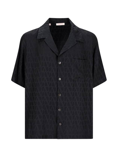 Patterned Silk Bowling Short Sleeve Shirt Black - VALENTINO - BALAAN 2