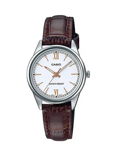 Roman Numerals Leather Band Analog Watch Brown Silver - CASIO - BALAAN 2