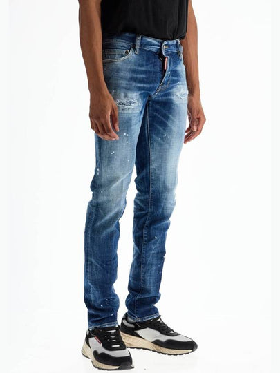 navy blue vintage effect cotton jeans with visible logo - DSQUARED2 - BALAAN 2