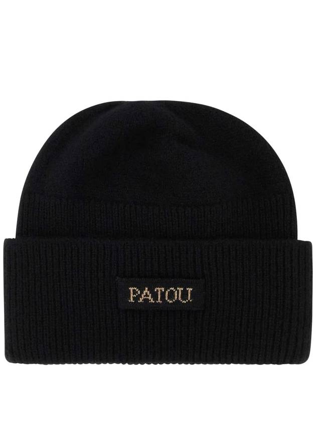 Logo Patch Wool Cashmere Beanie Black - PATOU - BALAAN 2