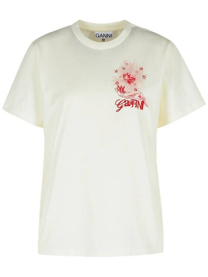 Logo Print Crew Neck Short Sleeve T Shirt White - GANNI - BALAAN 2