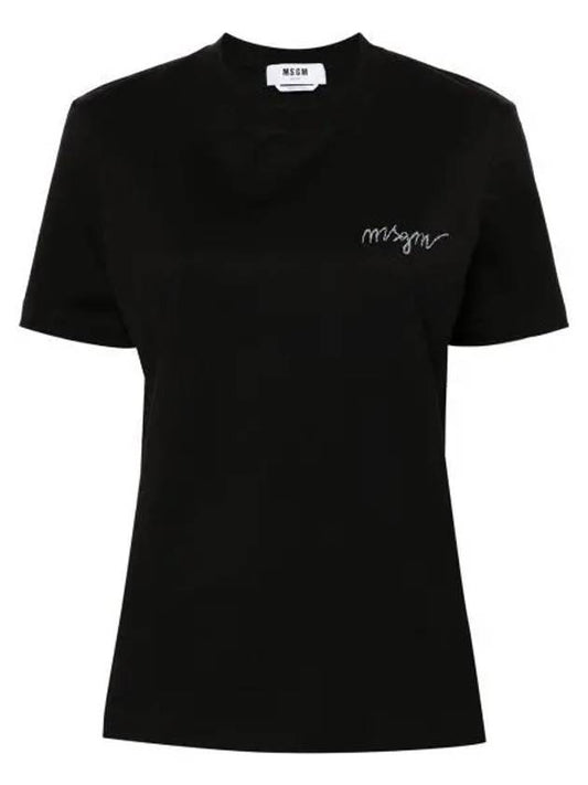 Embroidered Glitter Logo Cotton Short Sleeve T Shirt Black - MSGM - BALAAN 2