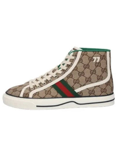 Tennis High Top Sneakers Beige Ebony - GUCCI - BALAAN 1