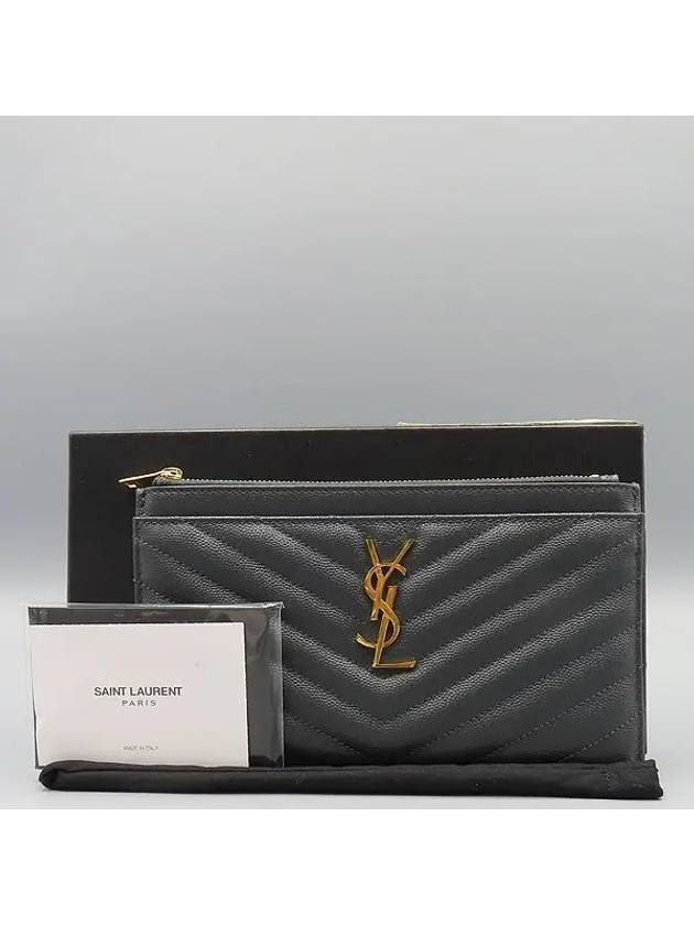 504922 Gray Matelasse Monogram Gold Logo Mini Clutch - SAINT LAURENT - BALAAN 1