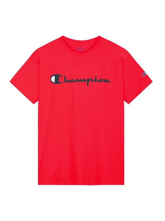 Classic Script Logo Graphic Short Sleeve T-Shirt Red - CHAMPION - BALAAN 1