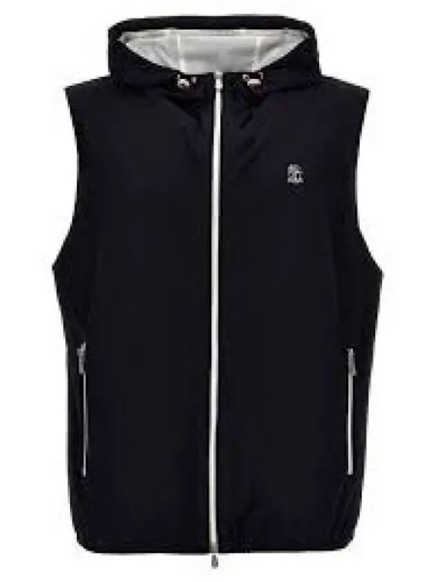 Drawstring Hood Zipped Vest Navy - BRUNELLO CUCINELLI - BALAAN 2