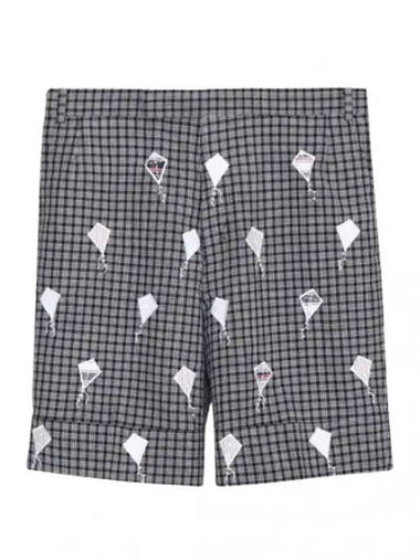 Satin stitched patchwork Supima cotton wool shorts - THOM BROWNE - BALAAN 1