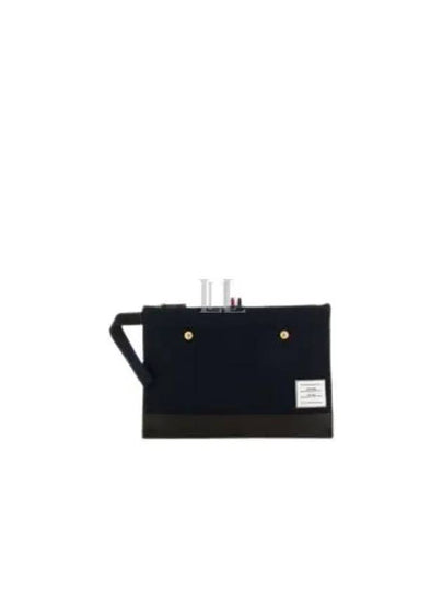 Snap Pocket Cotton Canvas Pouch Clutch Bag Navy - THOM BROWNE - BALAAN 2