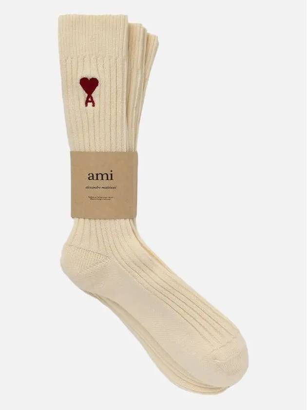 Heart Logo Socks 3 Packs Set Beige - AMI - BALAAN 4