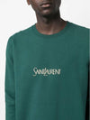 Embroidered Logo Crew Neck Sweatshirt Green - SAINT LAURENT - BALAAN 5