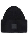 Face Patch Ribbed Wool Beanie Black - ACNE STUDIOS - BALAAN 2