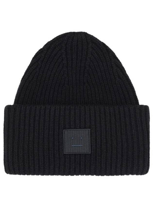 Face Patch Ribbed Wool Beanie Black - ACNE STUDIOS - BALAAN 2