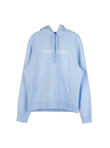 Logo Print Cotton Hoodie Light Blue - BURBERRY - BALAAN 1