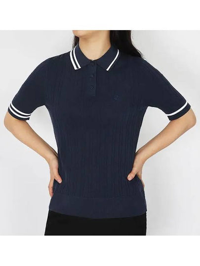 Women's Rib Cotton Short Sleeve Polo Shirt Navy - G/FORE - BALAAN 2