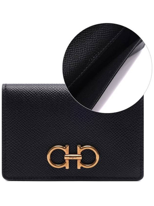 Gancini Leather Card Wallet Black - SALVATORE FERRAGAMO - BALAAN 2