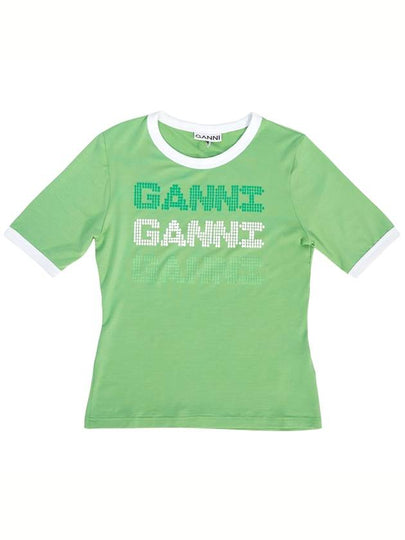 Women's Logo Fitted Short Sleeve T-Shirt Green - GANNI - BALAAN 2