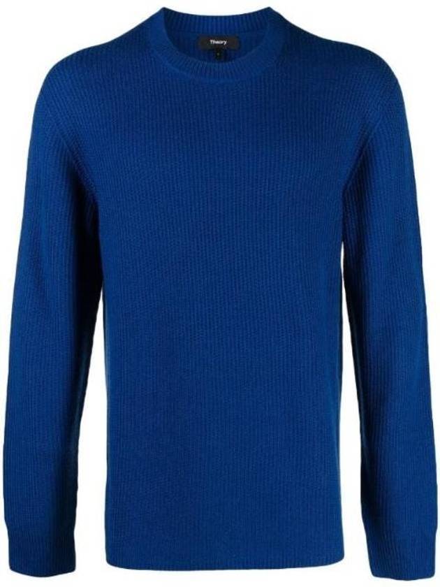 Men's Crew Neck Wool Knit Top Blue - THEORY - BALAAN 1