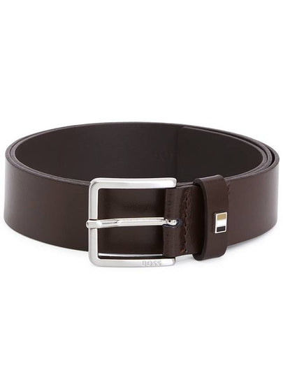 Signature Stripe Silver Buckle Logo Leather Belt Dark Brown - HUGO BOSS - BALAAN 2