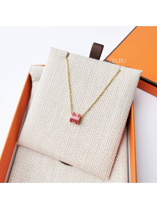 Mini Pop-Ache H Pendant Gold Necklace Rose Extreme - HERMES - BALAAN.