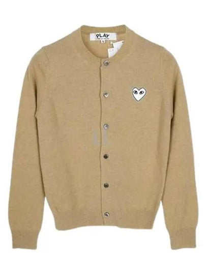 White Heart Wappen Round Neck Wool Cardigan Beige - COMME DES GARCONS PLAY - BALAAN 2