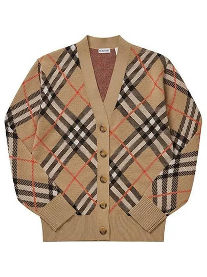 Check Wool Blend Cardigan Beige - BURBERRY - BALAAN 2