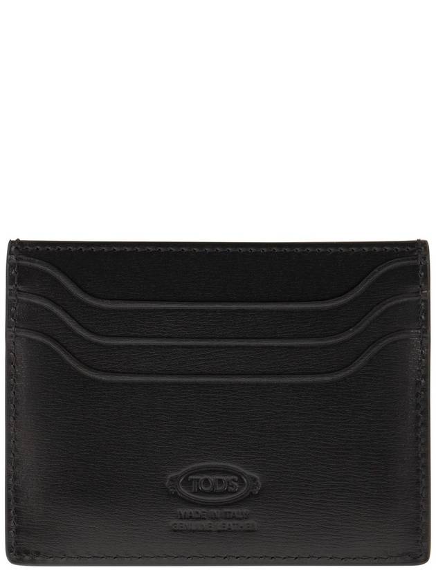 Metal T Logo Leather Card Wallet Black - TOD'S - BALAAN 3