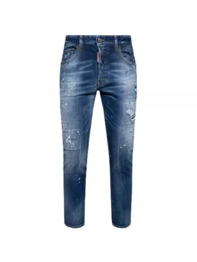 Men's Logo Patch Skinny Jeans Navy - DSQUARED2 - BALAAN 2