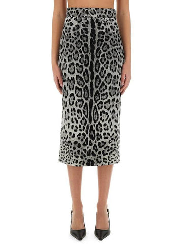 Dolce & Gabbana Leopard Print Charmeuse Longuette Skirt - DOLCE&GABBANA - BALAAN 1