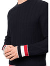 Men's Textured Crew Neck Knit Top Navy - THOM BROWNE - BALAAN 5