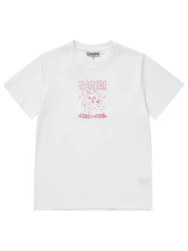 Pink Relax Bunny Logo Print Orc Cotton Short Sleeve T-Shirt White - GANNI - BALAAN 2