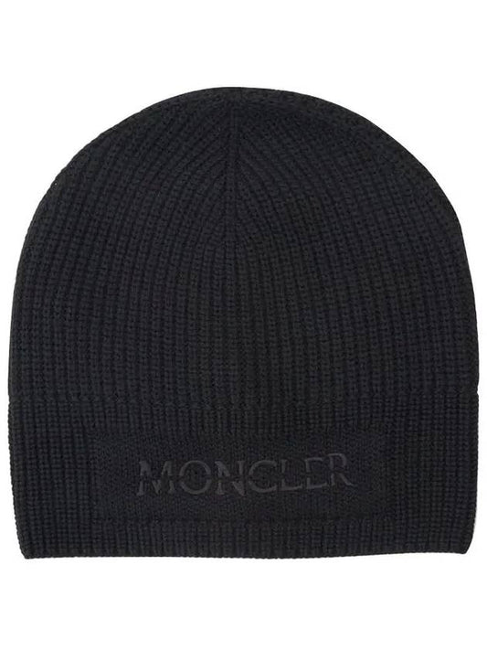 Logo Wool Beanie Black - MONCLER - BALAAN.