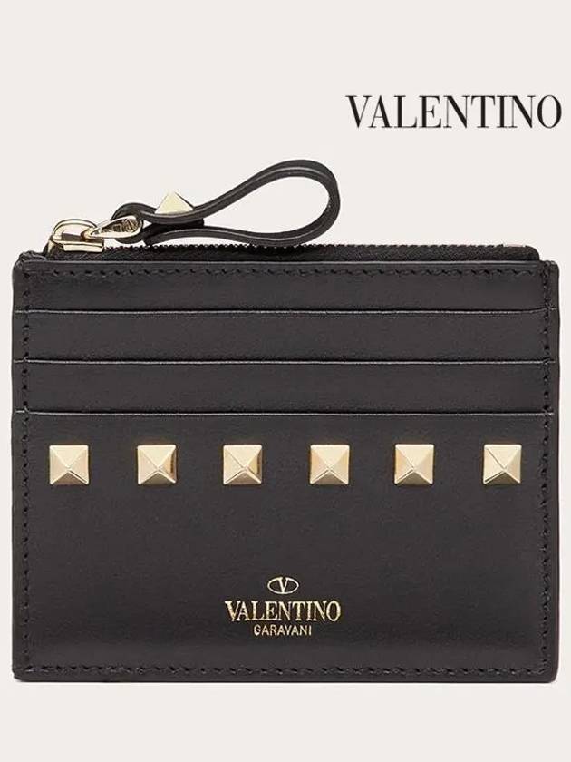 Rockstud Zipped Card Wallet Black - VALENTINO - BALAAN 3