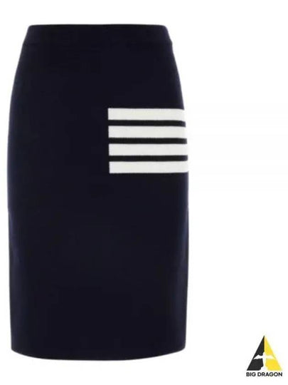 Women's Fine Merino Wool 4 Bar Stitch Pencil Skirt Navy - THOM BROWNE - BALAAN 2