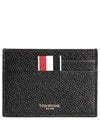 Stripe Note Compartment Pebble Grain Leather Card Wallet Black - THOM BROWNE - BALAAN 2